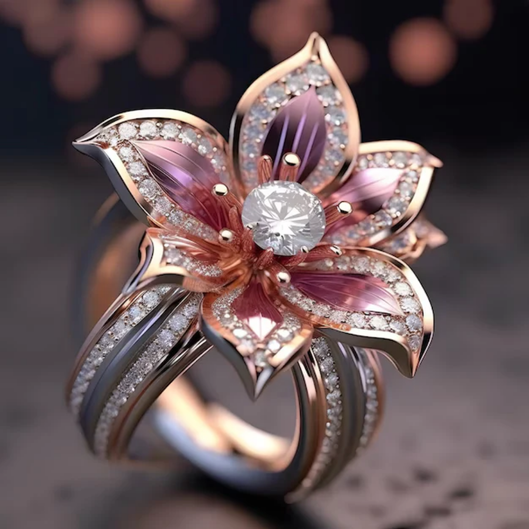 Anillo de Cristal con Loto Rosa Exótico