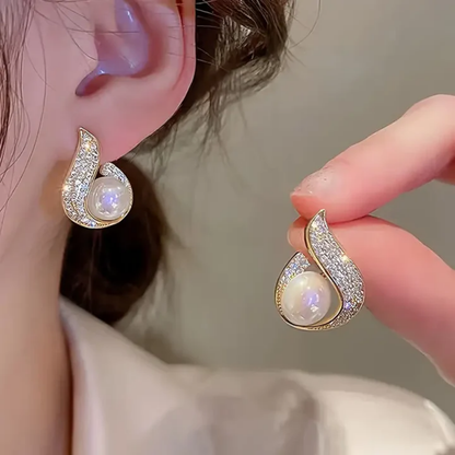 Pendientes de Circonita con Perlas Brillantes