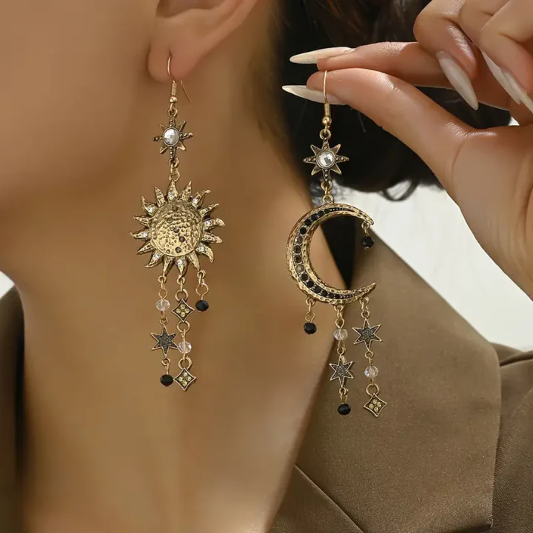 Pendientes Vintage con Sol y Luna Colgantes