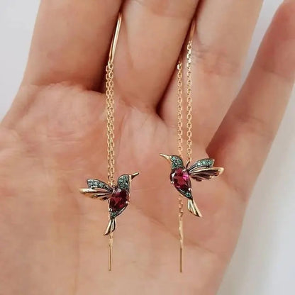 Pendientes con Colibrí en Esmalte y Zirconias